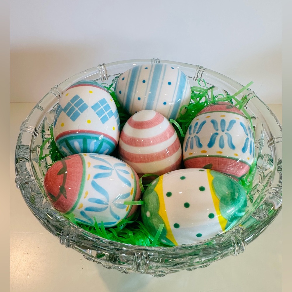 Set of Six (6) Handpainted Porcelain Eggs by Andrea by Sadek